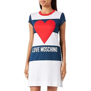 Love Moschino Dames slim fit A-lijn korte mouw jurk wit blauw rood, 42, Wit-blauw-rood., 42