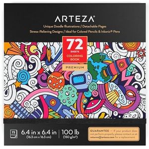 Arteza Doodle kleurboek voor volwassenen, zwarte contouren, 72 ontspannende kleurplaten voor het verlichten van stress en angst voor volwassenen en tieners, stimuleert meditatie