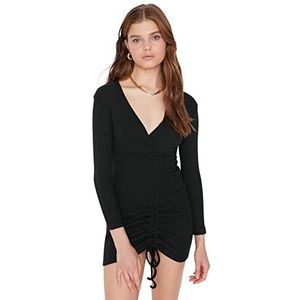 Trendyol Dames Mini Bodycone getailleerde gebreide jurk, Zwart, XL