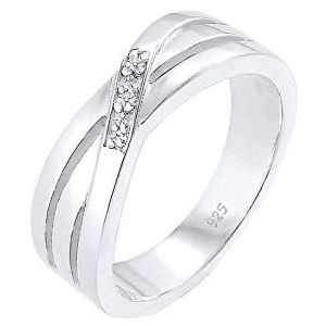 Elli DIAMONDS Ring Dames Kruis Over Verloving met Diamant (0.015 ct.) in 925 Sterling Zilver