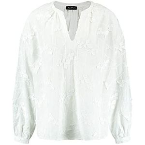 Taifun Lichte blouse voor dames, met katoenen kant, ballonmouwen, lange mouwen, overgesneden schouders, manchetten, effen kleuren, gebroken wit, 36