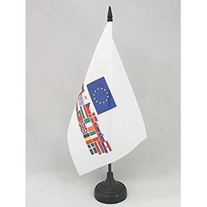 Europese Unie 28 landen Tafelvlag 14x21 cm - UE - 28 Europa-leden Bureaulijst Vlag 21 x 14 cm - Zwarte kunststof stok en voet - AZ FLAG