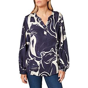 comma Damesblouse met lange mouwen, 59a1 Dark Blue Aop, 32/ Grote Maten