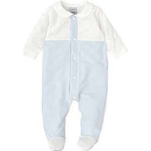 BABIDU Babyrompertje met ronde hals, lange mouwen, gestructureerd bovendeel, voorsluiting met drukknopen, contrasterende elastische manchetten en enkels, zachte en comfortabele stof, Lichtblauw, 3