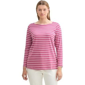 TOM TAILOR Dames Plussize T-shirt met lange mouwen, 36130 - Roze Velvet White Stripe, 44 NL