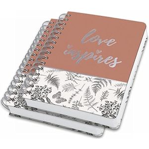SIGEL JN605 Spiral notitieboek premium A5, gestippeld, hardover, bloemenpatroon, zwart/beige/bruin, 2 stuks - Jolie