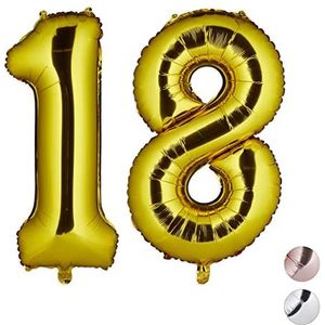 Relaxdays Folieballon cijfers, feestdecoratie voor 18e verjaardag, XXL reuzenluchtballon voor lucht & helium, 85-100cm, goud, H x B x D: ca. 85 x 50 x 17 cm