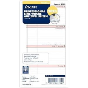 Filofax Personal Professional 1 week op 2 pagina's (Duits) 2023, 23-68475, wit/roze