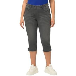 Ulla Popken Dames grote maten plus size capri-jeans sarah, smalle 5-pocket-vorm, zoomsplit lichtgrijs denim 42 818435904-42, 32W / 32L, (818435), Lichtgrijs denim, 32W x 32L