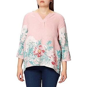 Bonateks, Tunesische Kraagtop met Bloemenprint en Lange Opsteekbare Mouwen, 100% Linnen, De-Maat: 40, Amerikaanse Maat: XL, Tops, Satijn - Gemaakt in Italië, Meerkleurig, 40