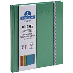 Le Delfin Iderama 267213D Notitieboek, van binnen gelinieerd, kleurrijk elastiek, afmetingen 22 x 17 cm, verticaal, 192 pagina's, groen, envelop, FSC®-gecertificeerd