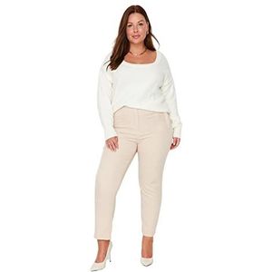 Trendyol Vrouwen hoge taille sigaret plus grootte broek, beige, 48, Beige