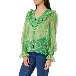 French Connection Dames Camille Hallie Crinkle Top Blouse met lange mouwen, Poise Green, XL, Poise Groen, XL