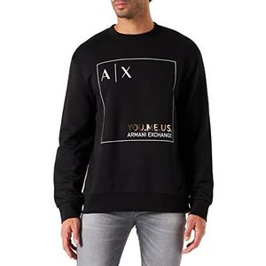 Armani Exchange Heren trui met lange mouwen, logo op de voorkant, ronde hals, zwart, extra large