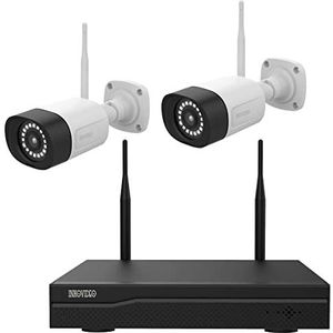 Complete WLAN-set / 4-kanaals netwerkrecorder met 2 x Full HD WLAN IP-bewakingscamera (netwerkcamera)