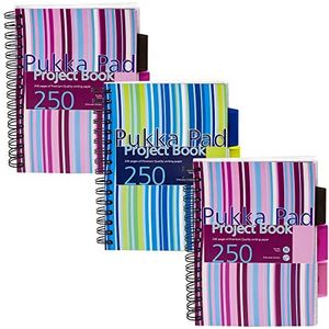 Pukka Pad, A5 Gestreept Project Notebook 3-Pack - 21 x 14,9 cm - Bedrade Notebook met 8 mm Feint Ruled Lines op 80 GSM Papier - Inclusief 3 Herpositioneerbare verdelers met opbergvakken - 250 pagina's
