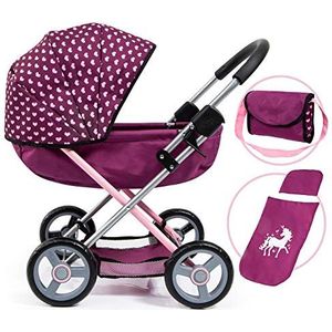 Bayer Design 12737AA Cosy poppenwagen met kussen, deken, tas, babypop wandelwagen, roze, pruim, eenhoorn