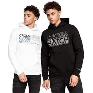 Crosshatch - Heren Everyday Classic Pull Over Hoody - Essentiële Multipacks - 2 Pack Hoodies, Englow/Zwart-wit, S