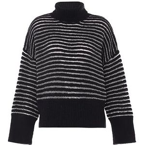 Caneva Dames High Neck Strip Textured Sweater Sweater Zwart Maat XL/XXL, zwart, XL