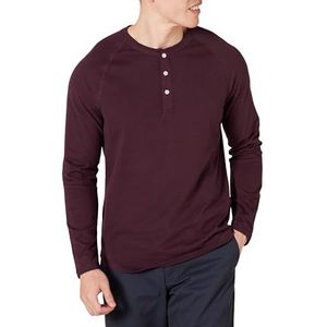 Amazon Essentials Men's Henley-shirt met lange mouwen en slanke pasvorm, Bordeauxrood, L