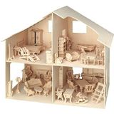 Houten Poppenhuis Inclusief Meubels Flat Pack Multiplex Zelf Montage Ideaal Fairy House Ongeverfd