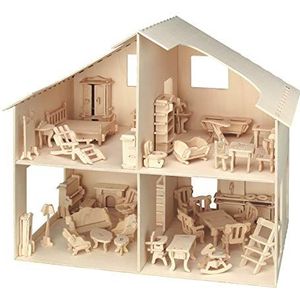Houten Poppenhuis Inclusief Meubels Flat Pack Multiplex Zelf Montage Ideaal Fairy House Ongeverfd