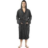 NY Threads Heren Bajdas met Capuchon - Luxe Zacht Fleece Kamerjas Man en Gezellig Vlies Kleedjas voor Mannen (Large, Donkergrijs)