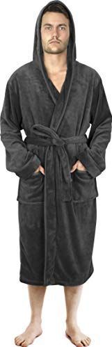 NY Threads Heren Bajdas met Capuchon - Luxe Zacht Fleece Kamerjas Man en Gezellig Vlies Kleedjas voor Mannen (Large, Donkergrijs)