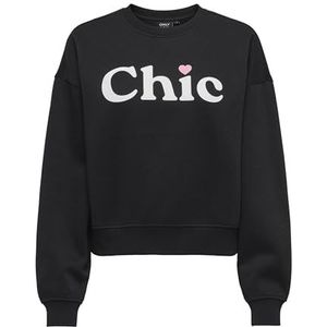 ONLY Onlbest L/S Print Crew Neck SWT, zwart, S