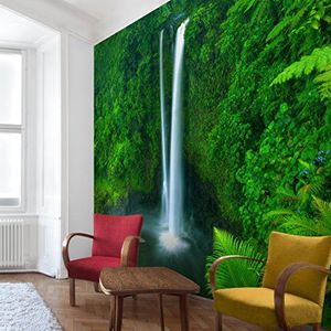 Apalis Vliesbehang Paradijs waterval fotobehang vierkant | fleece behang wandbehang wandschilderij foto 3D fotobehang voor slaapkamer woonkamer keuken | Maat: 288x288 cm, groen, 95431