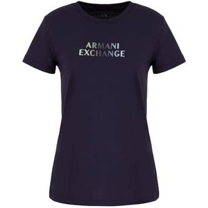 Armani Exchange Dames Ombre Metallic Logo Katoen Jersey T-Shirt Blueberry Jelly, XXL, Blueberry Jelly, XXL