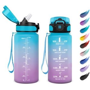 Motiverende drinkfles voor kinderen, eenvoudige reiniging, sportfles met tijdweergave, drinkfles voor kinderen, met rietje, drinkfles voor sportschool, hardlopen, yoga, kantoor, school, reizen, 500 ml