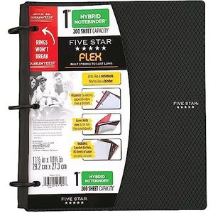 Five Star Flex Hybrid NoteBinder, 1 Inch Binder met Tabs, Notebook en 3-Ring Binder All-in-One, Zwart (29328AA2)