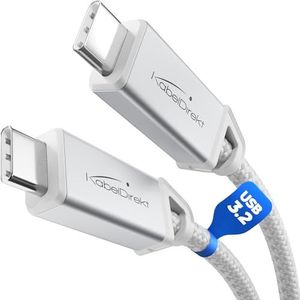 KabelDirekt – USB-C Kabel Alles-in-één, USB 3.2 Gen 2, Metalen Connectoren + Vlechtwerk – 1m (voor Data/Video met 20Gbit/s, Snelladen met 240W, Universeel Data/Oplaad/Monitor Kabel, Wit)