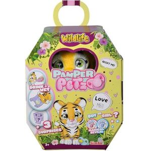 Simba 105953575 Pamper Petz Tiger, met drink- en vochtfunctie, speelgoedtijger voor kinderen vanaf 3 jaar, tijger om mee te spelen, met verrassing en magische poot