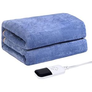 Blauwe elektrische deken, 180 x 120 cm, 9 warmte-instellingen, automatische uitschakelklok tot 12 uur, led-display, oververhittingsbeveiliging, droge en comfortabele slaap