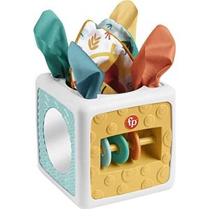 Fisher-Price Tissuepret Activiteitenkubus, zintuiglijk fantasiespel voor baby's, knisperspeeltjes voor liggend spelen HML64