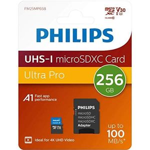 Philips Micro SDXC kaart 256GB, klasse 10 UHS-I U3 4K, adapter