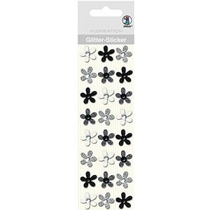 Ursus 75000009 - Glitter stickers bloemen, 24 stuks, zwart