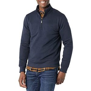Amazon Essentials Men's Fleecesweatshirt met lange mouwen en kwartrits, Marineblauw, S