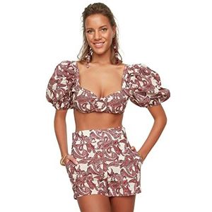 Trendyol Dames Ballonslang gesp Shorts Blose-Team Skirt Set, Multi Color, 40