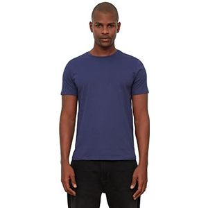 Trendyol Heren Dark Purple Basic Slim Fit 100% katoen korte mouwen ronde kraag T-shirt, Dark Purple, Small