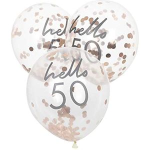 Ginger Ray Rose Gold Foiled Hallo 50 Verjaardag Decoratieve Confetti Ballonnen 5 Pack Mix