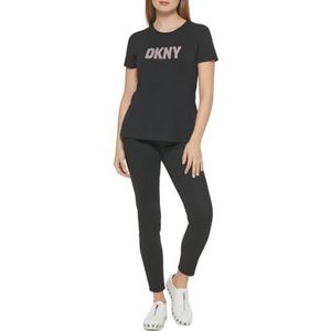 DKNY T-shirt met korte mouwen en ronde hals voor dames, zwart, S