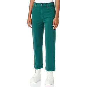 Love Moschino Dames Cropped Garment Dyed Twill with Black Shiny Back Tag Casual Pants, groen, 32