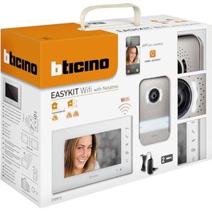 Bticino EasyKIT 310913 Draadloze video-intercominstallatie voor enkelgezin, plug-in 2 draden met 1 externe knop, deurbel, camera, 1 7 inch kleurenmonitor met handsfree, uitbreidbaar voor
