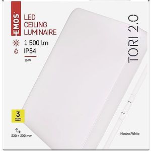 EMOS Led-plafondlamp TORI, waterdichte 15 W badkamerlamp voor binnen en buiten, 1250 lm vierkante hallamp/badkamerlamp, neutraal wit 4000 K, plafondlamp voor hal, badkamer, keuken, 22 cm