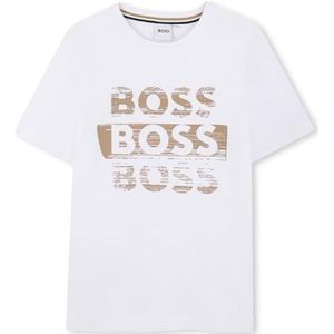 BOSS J52366 T-shirt voor jongens, Wit, 6 Jaren