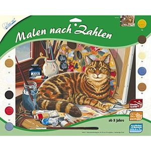 Mamut 109105 - schilderen op nummer, diermotief, kat, complete set met bedrukt schildersjabloon in A3-formaat, 10 acrylverf en kwasten, grote schilderset voor kinderen vanaf 8 jaar