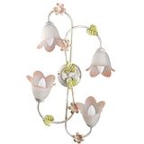 ONLI plafondlamp 4 lampen in wit metaal en goud versierd met groene bladeren en roze bloemen